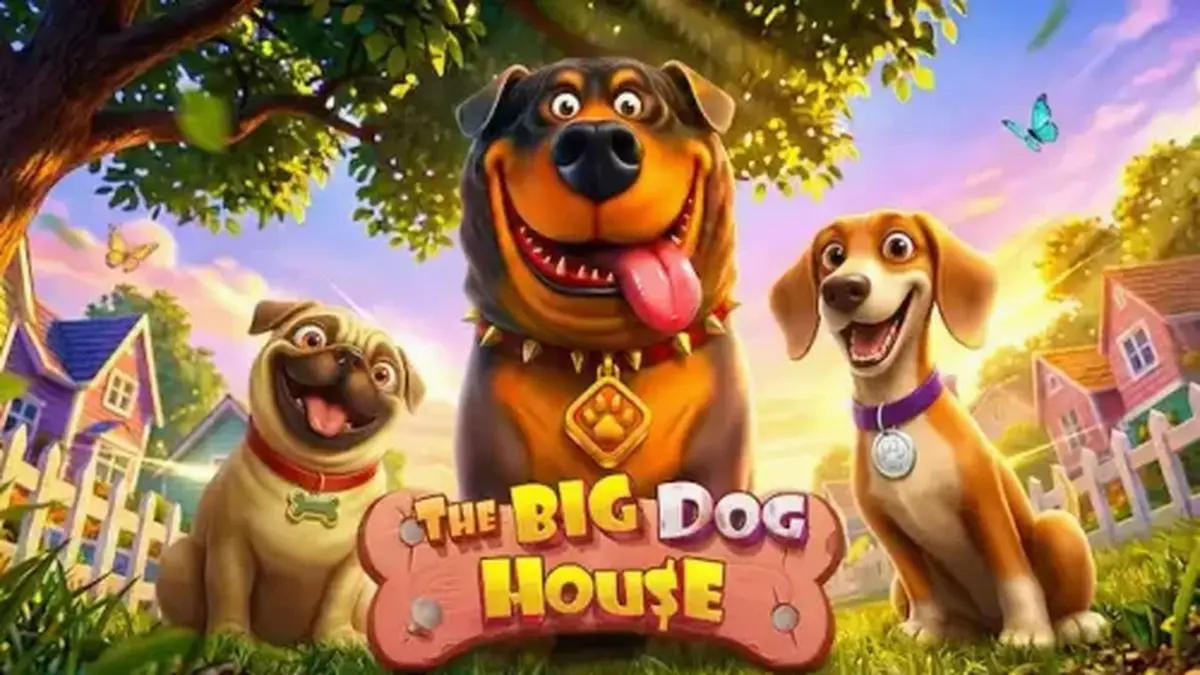 The Big Dog House slot gameplay screen featuring canine characters and colossal symbols.